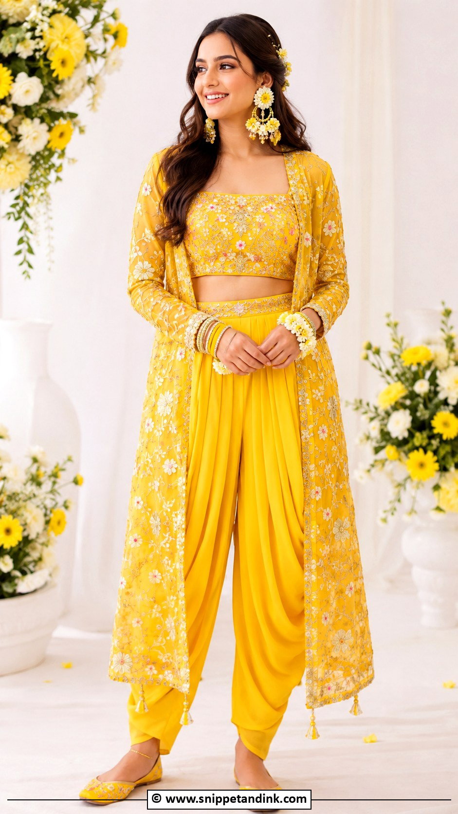 Yellow Dhoti Set for Haldi Bride - Snippet and Ink - 30 Unique Haldi Outfits for Bride