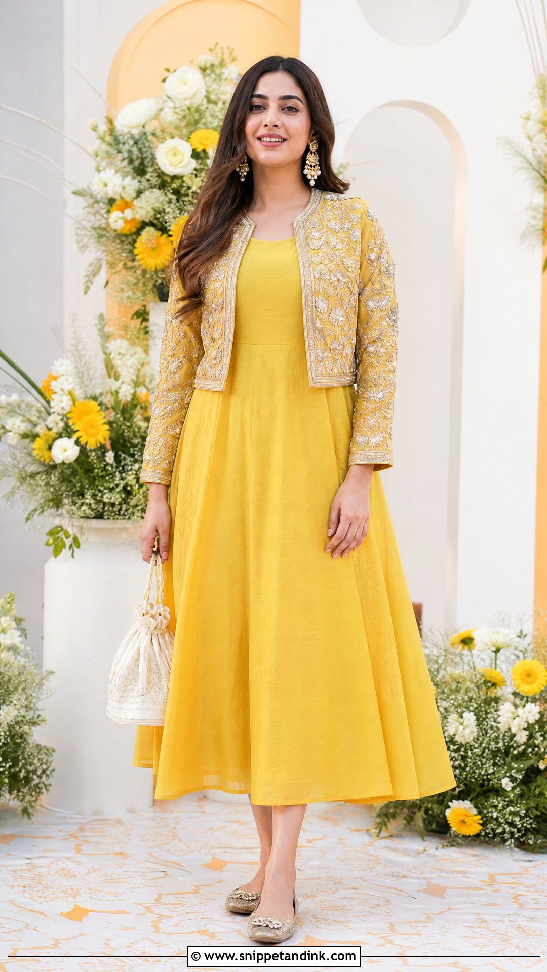 Yellow Dress With Embroidered Jacket - Snippet and Ink - 25 Simple Yellow Dress for Haldi Function Ideas