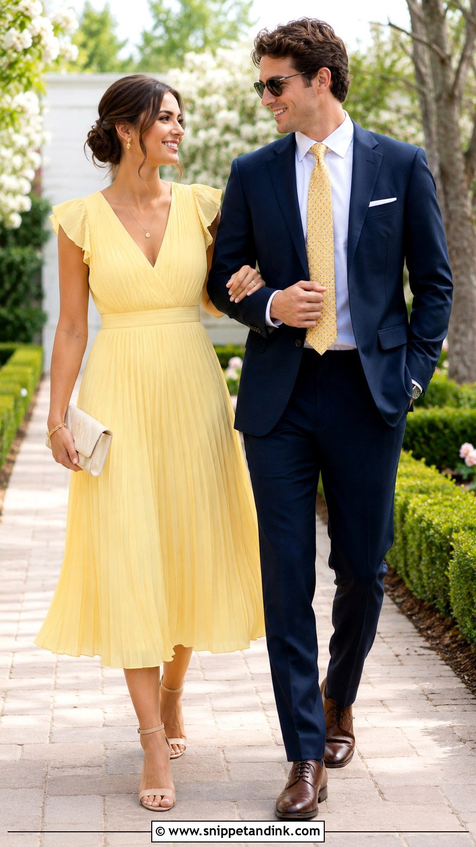 Yellow Dress and Navy Suit - Snippet and Ink - 20 Matching Dress and Suit Ideas