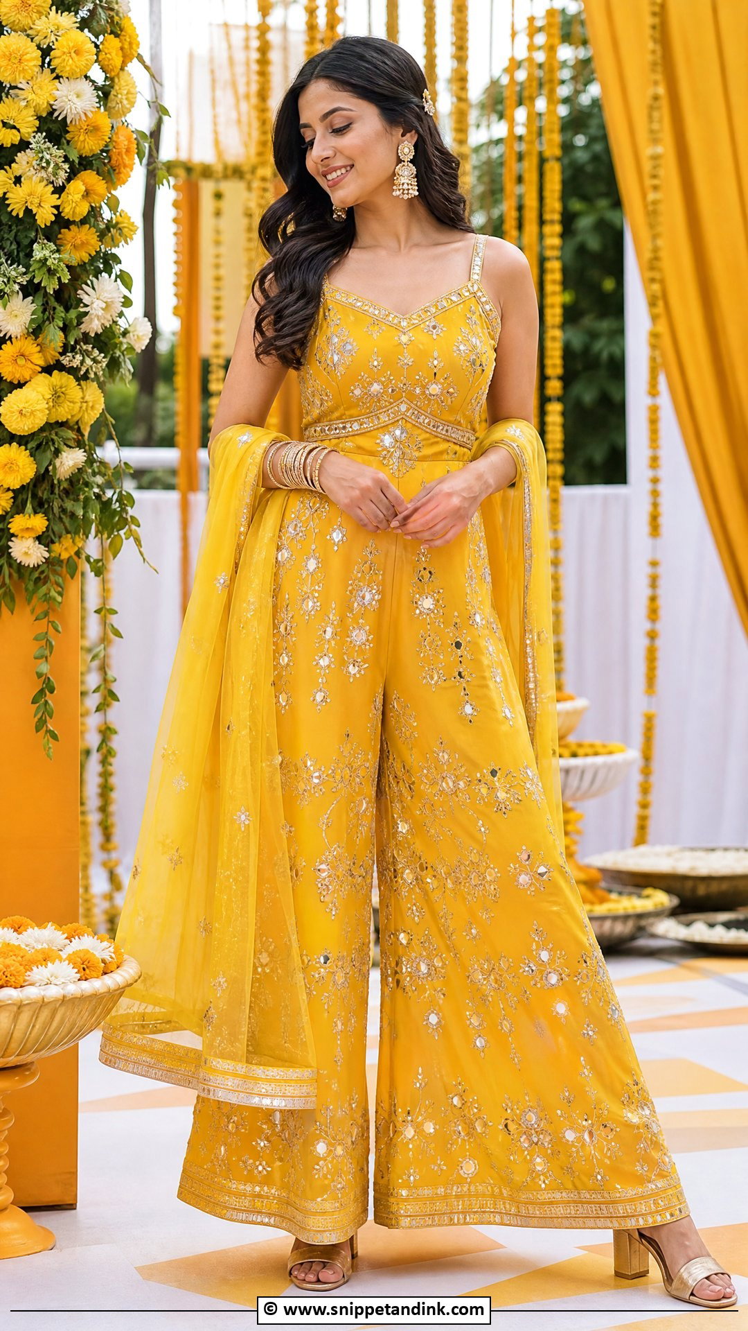 Yellow Embroidered Jumpsuit For Haldi - Snippet and Ink - 35 Haldi Outfits