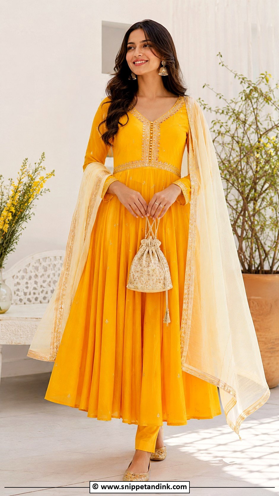 Yellow Flared Kurta With Pants For Haldi - Snippet and Ink - 30 Simple Haldi Dress Ideas