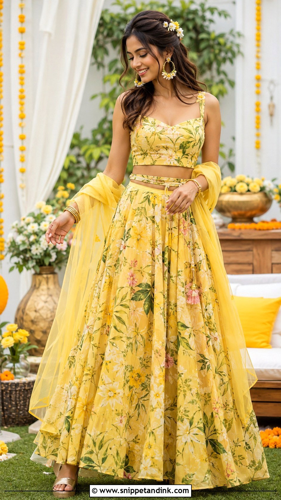 Yellow Floral Co Ord Haldi Outfit - Snippet and Ink - 20 Indian Bride Haldi Outfit Ideas