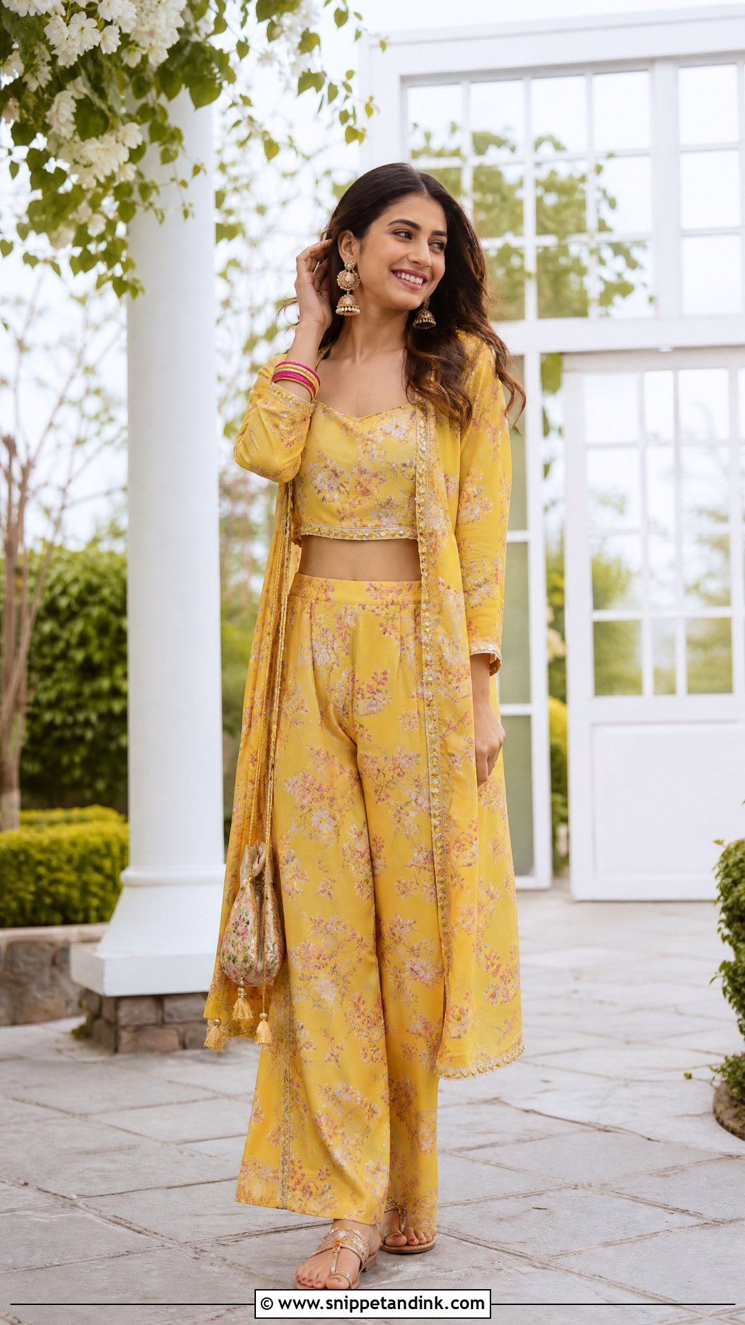 Yellow Floral Co Ord Set for Haldi Function - Snippet and Ink - 25 Dress for Haldi Function Indian Weddings Ideas