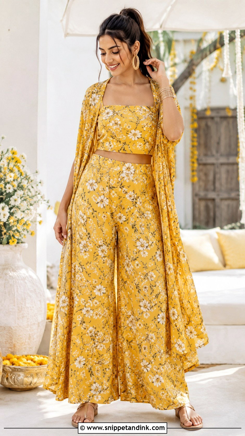 Yellow Floral Co Ord Set for Haldi - Snippet and Ink - 20 Haldi Theme Dress Ideas