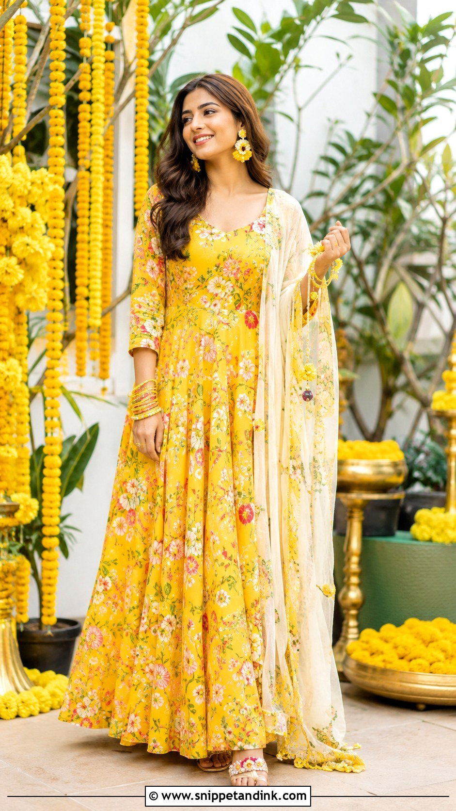 Yellow Floral Dress For Haldi - Snippet and Ink - 25 Yellow Dress for Haldi Ideas