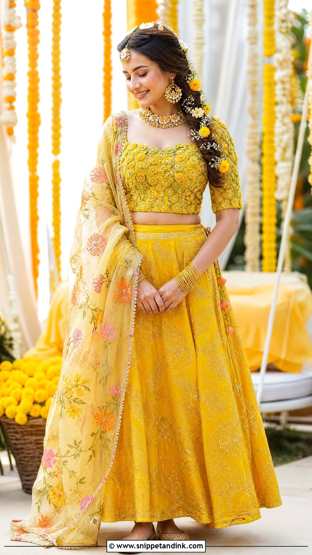 Yellow Floral Dupatta Bridal Lehenga - Snippet and Ink - 20 Yellow Bridal Dress Ideas