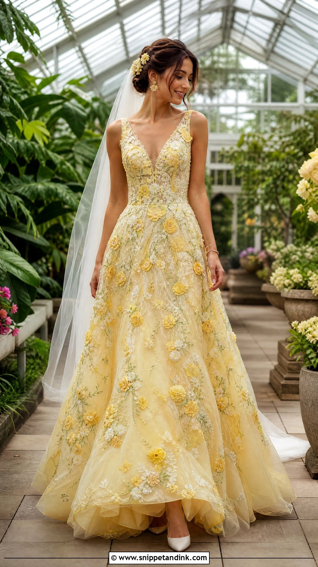 Yellow Floral Embroidered Bridal Gown - Snippet and Ink - 20 Yellow Bridal Dress Ideas