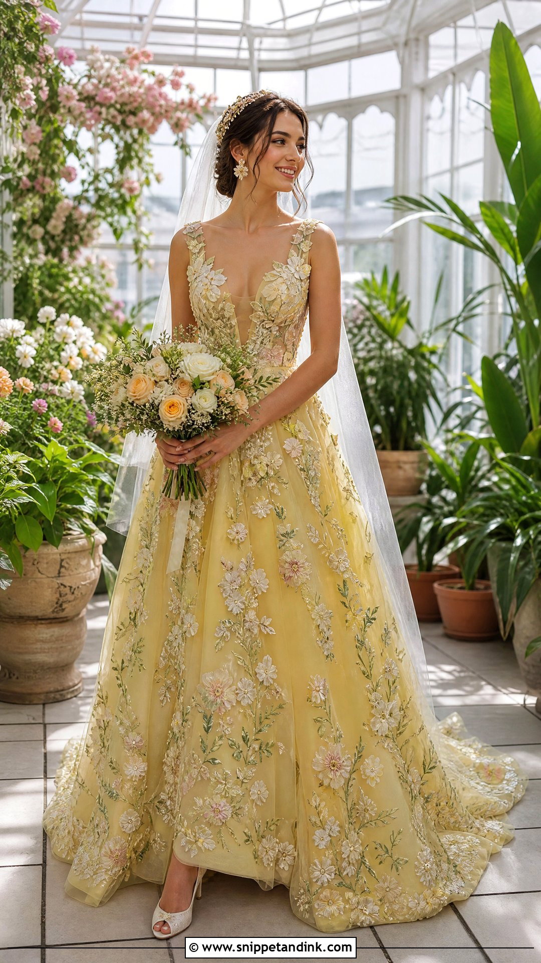 Yellow Floral Embroidered Wedding Dress - Snippet and Ink - 20 Yellow Wedding Dress the Bride Ideas