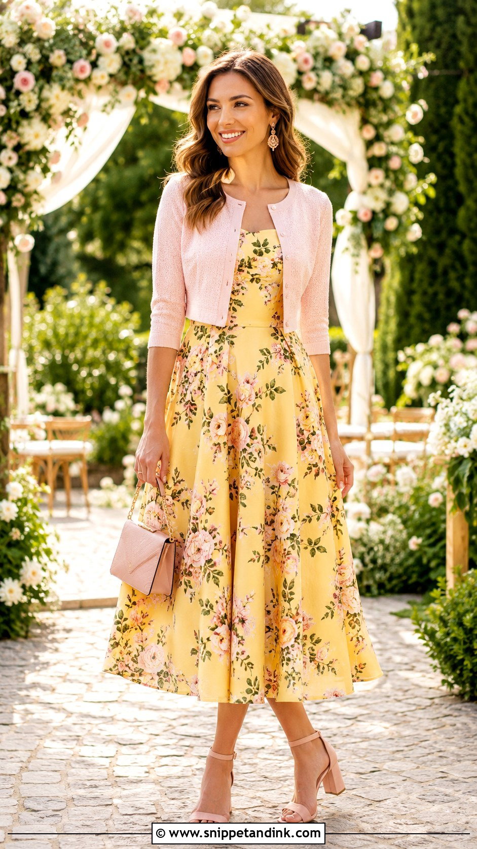 Yellow Floral Fit And Flare Midi Dress - Snippet and Ink - 20 Yellow Dress for Wedding Ideas