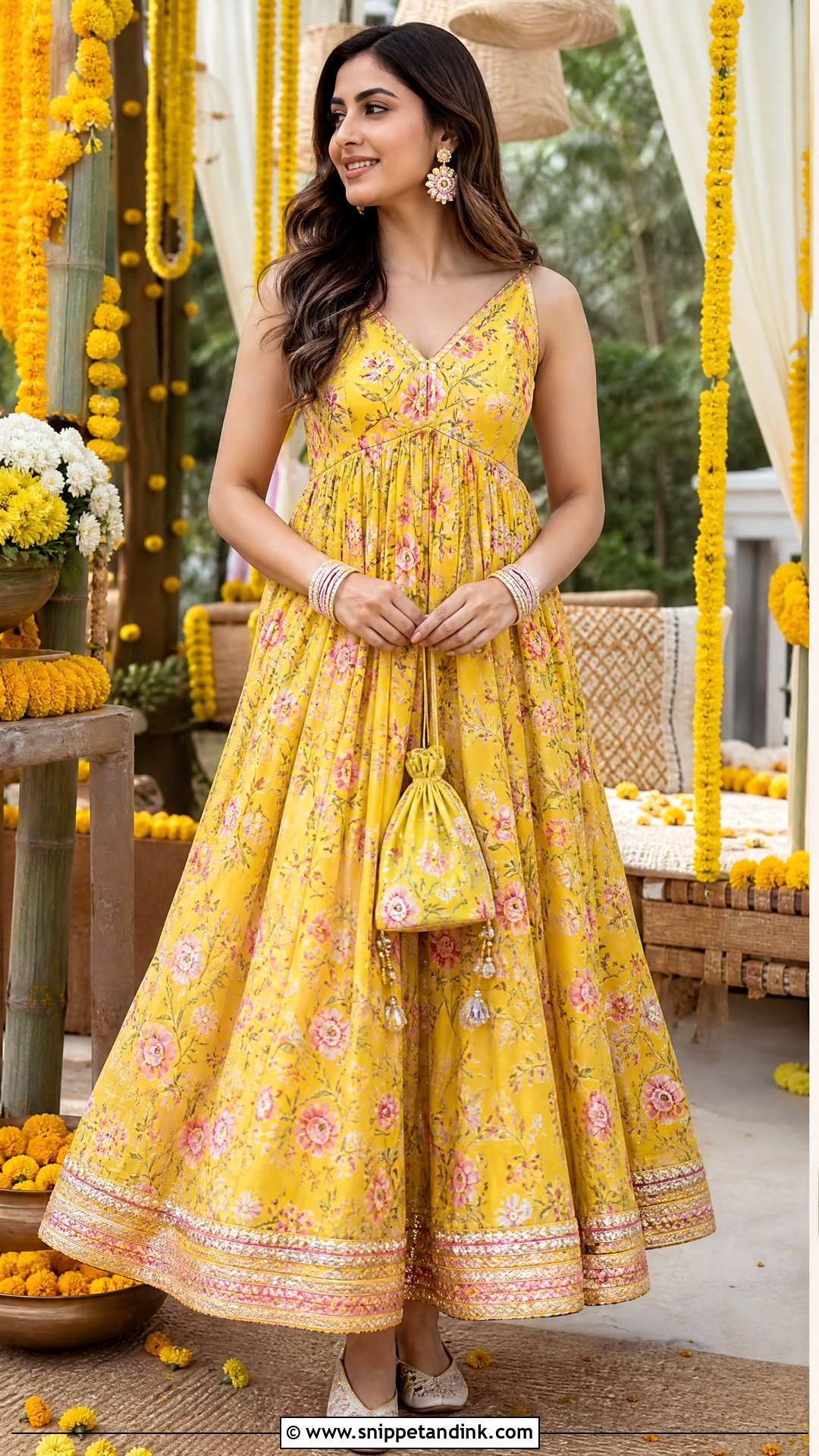 Yellow Floral Gown for Haldi - Snippet and Ink - 20 Yellow Gown for Haldi Ideas