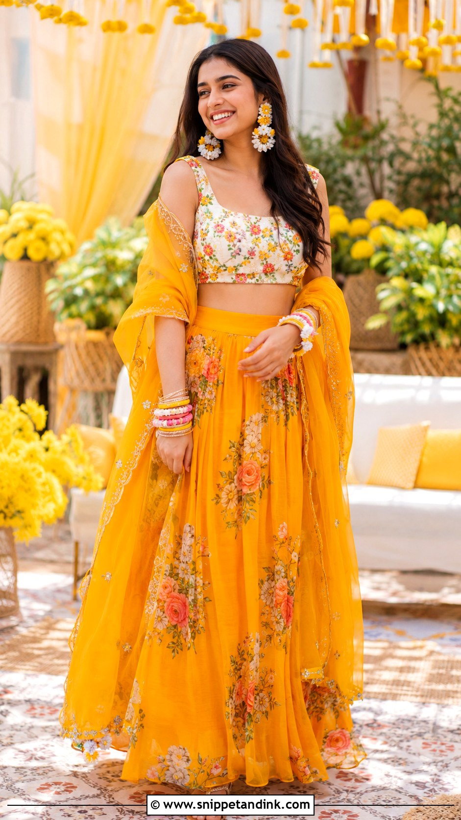Yellow Floral Haldi Bride Sister Lehenga - Snippet and Ink - 20 Lengha for Bride Sister Ideas
