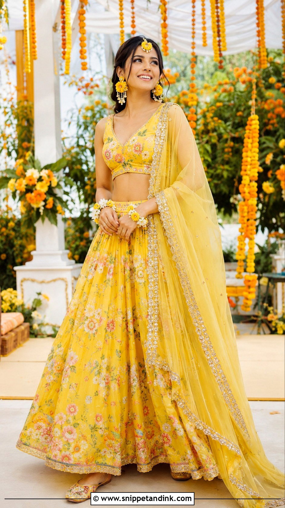 Yellow Floral Haldi Lehenga - Snippet and Ink - 20 Haldi Lengha Ideas
