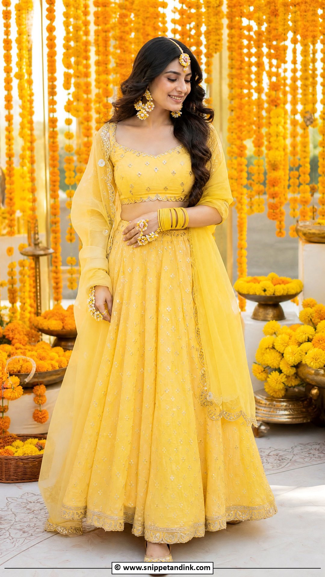 Yellow Floral Jewelry Haldi Dress - Snippet and Ink - 35 Haldi Dress Ideas