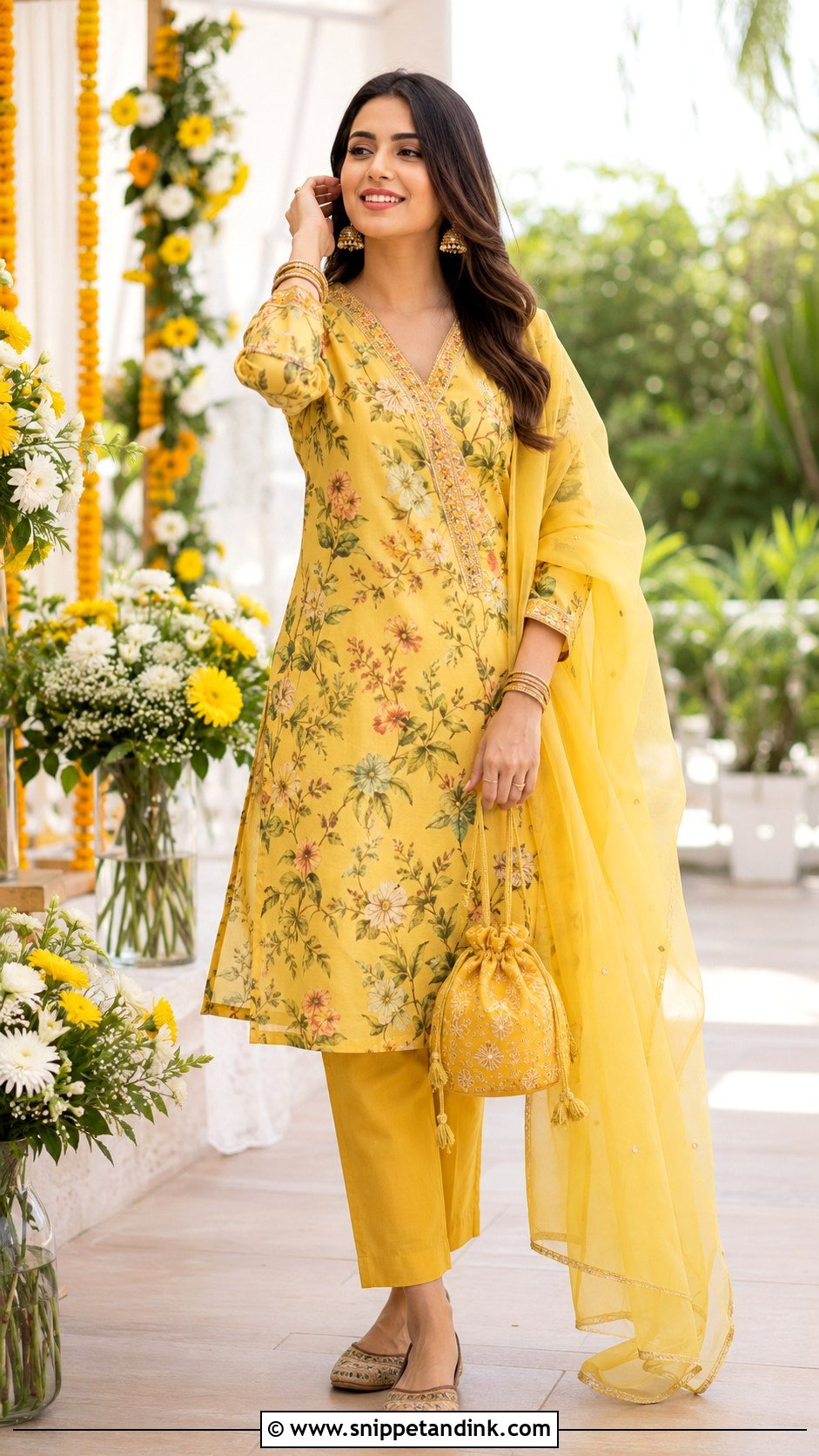 Yellow Floral Kurta Pants Haldi Outfit - Snippet and Ink - 20 Haldi Outfits Ideas