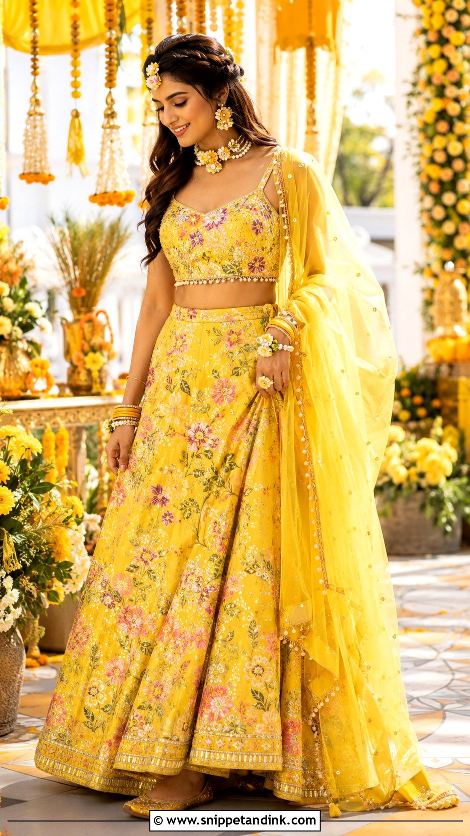 Yellow Floral Lehenga For Haldi - Snippet and Ink - 25 Haldi Ceremony Dress Ideas