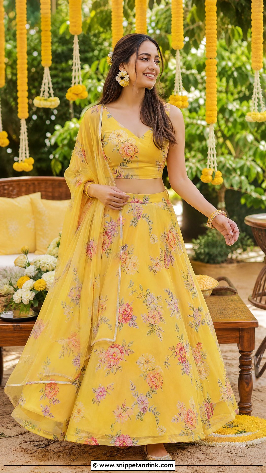 Yellow Floral Lehenga For Haldi - Snippet and Ink - 25 Yellow Outfit for Haldi Function Ideas