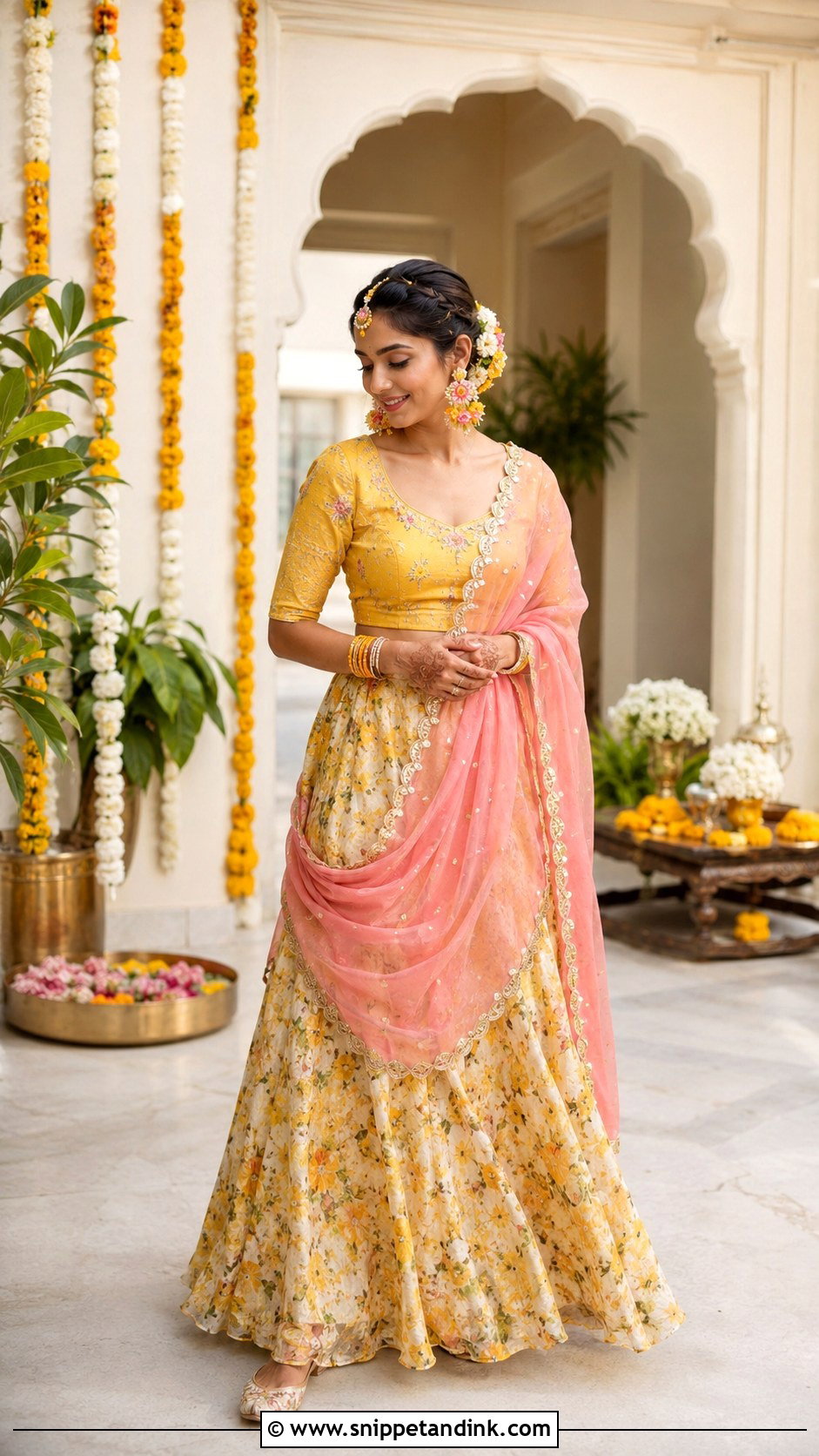 Yellow Floral Lehenga Grah Shanti Outfit - Snippet and Ink - 20 Grah Shanti Outfit Ideas