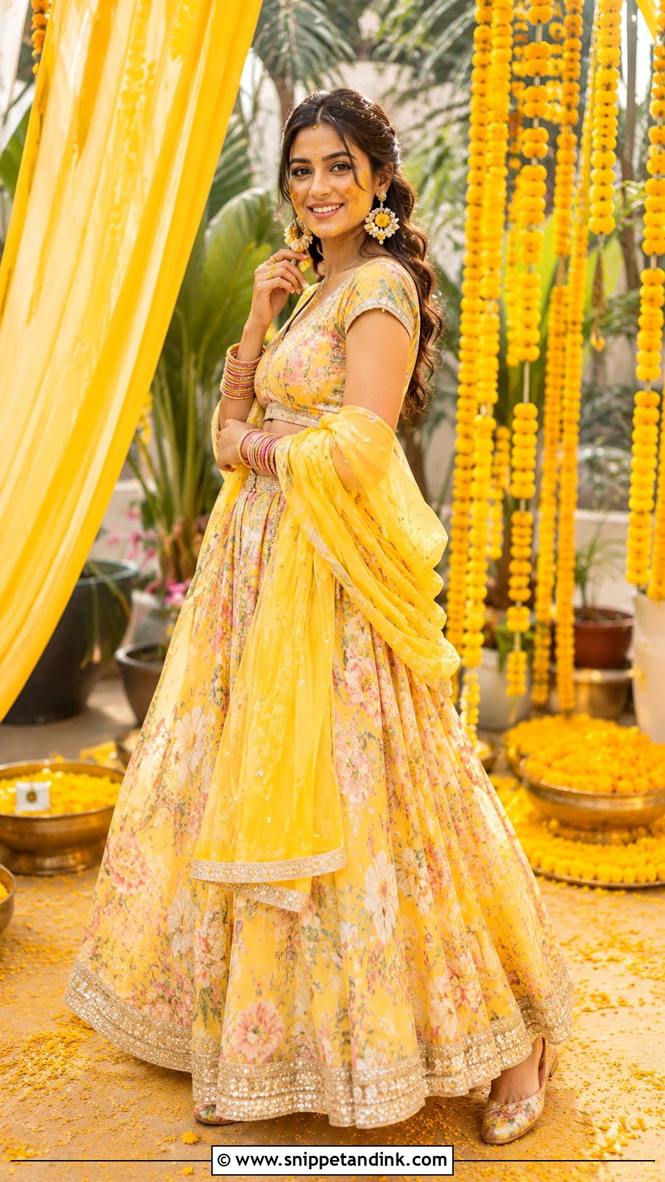 Yellow Floral Lehenga Haldi Dress - Snippet and Ink - 20 Indian Haldi Ceremony Dresses