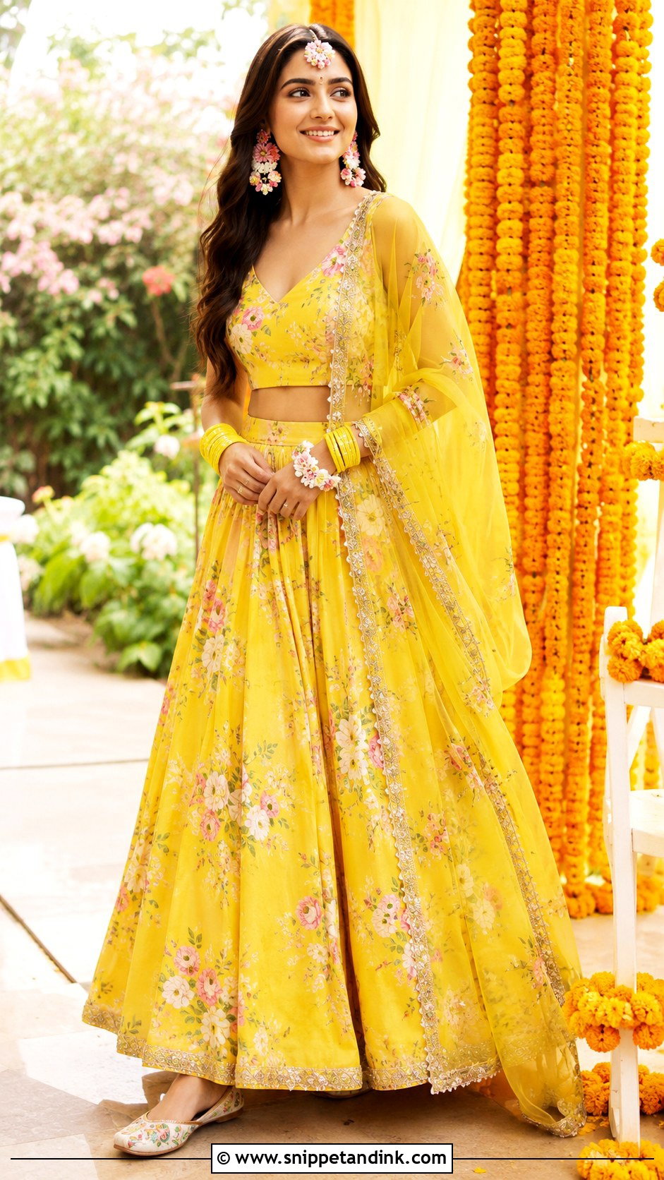 Yellow Floral Lehenga Haldi Outfit - Snippet and Ink - 20 Haldi Outfits Ideas