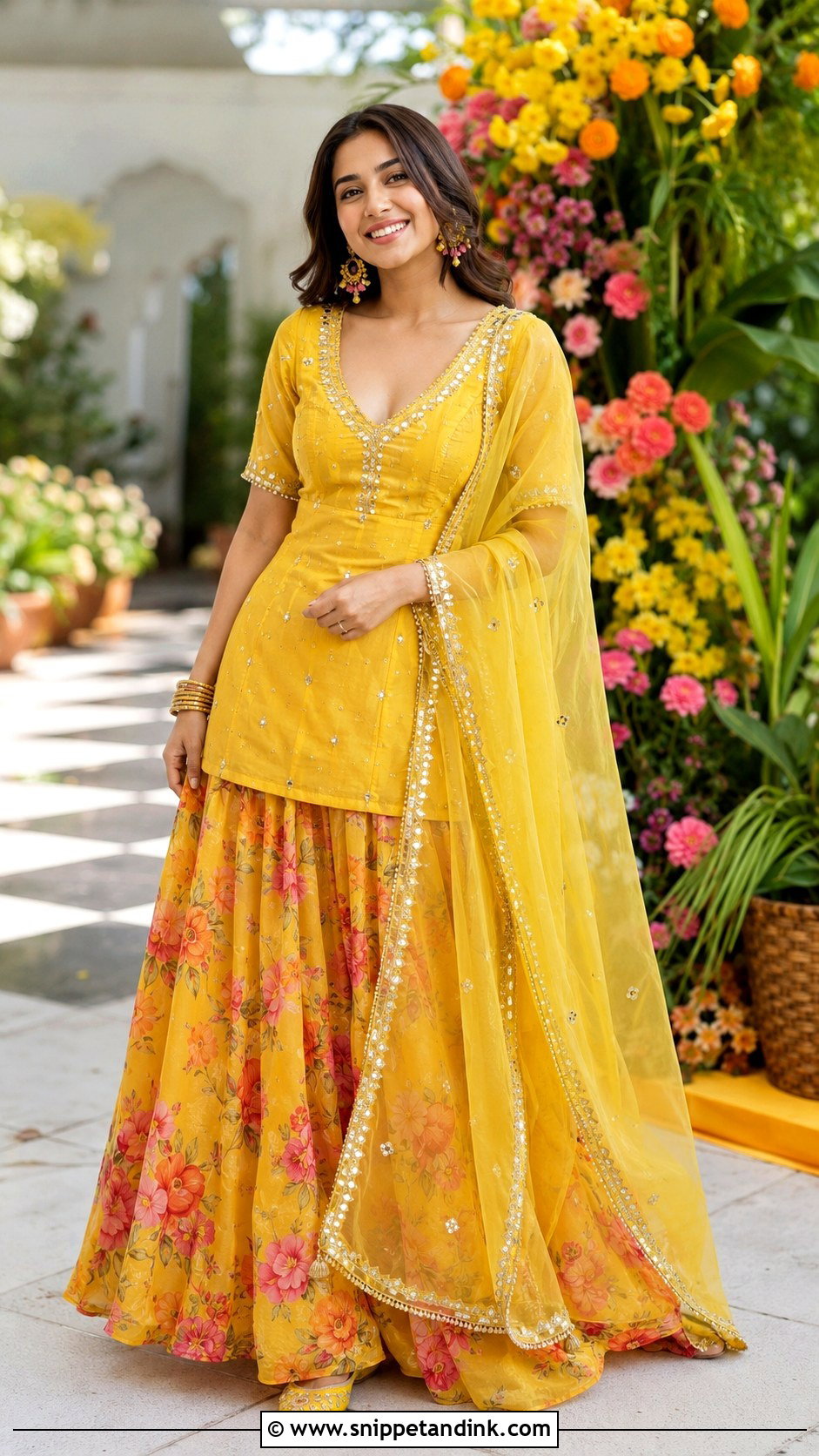 Yellow Floral Lehenga Haldi Outfit - Snippet and Ink - 20 Haldi Traditional Outfit Ideas