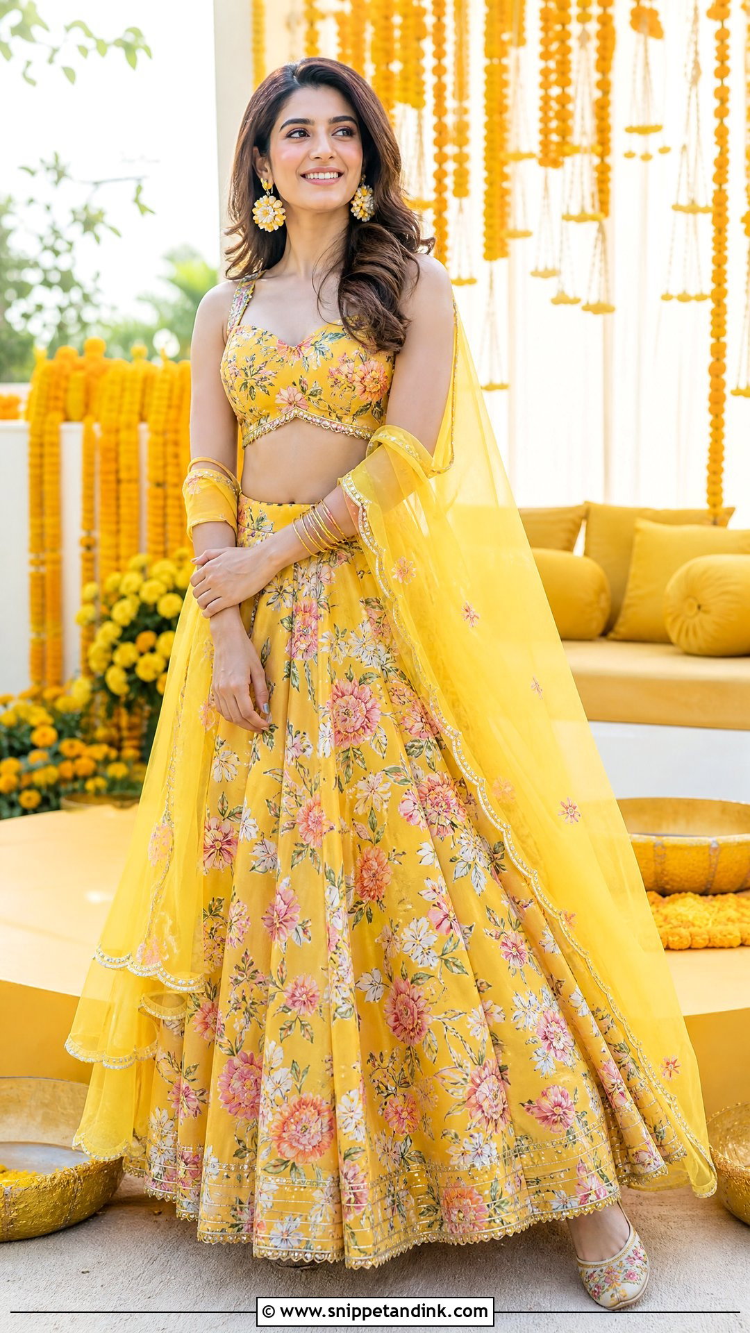 Yellow Floral Lehenga Outfit - Snippet and Ink - 20 Yellow Haldi Outfit for Sister Ideas