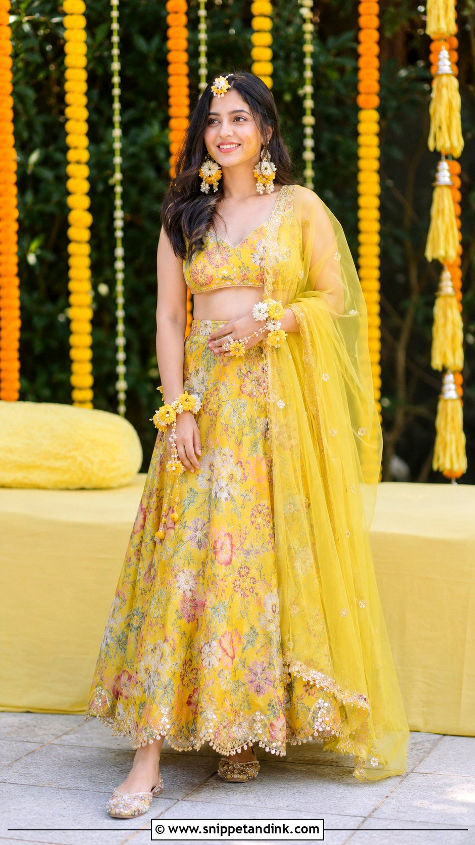 Yellow Floral Lehenga for Haldi - Snippet and Ink - 25 Yellow Haldi Outfit for Bride Ideas