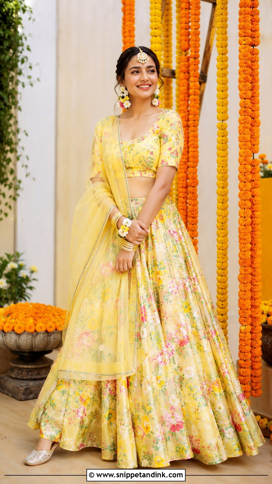Yellow Floral Lehenga for Haldi - Snippet and Ink - 20 Haldi Theme Dress Ideas