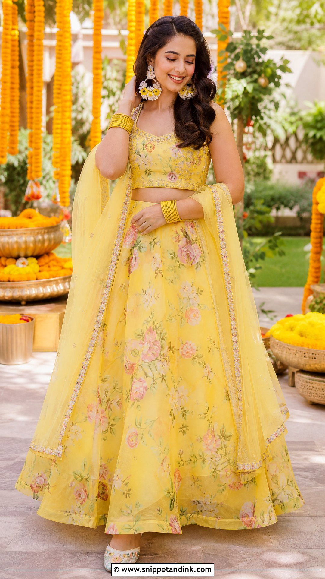 Yellow Floral Lehenga for Haldi - Snippet and Ink - 20 Yellow Colour Dress for Haldi Ideas