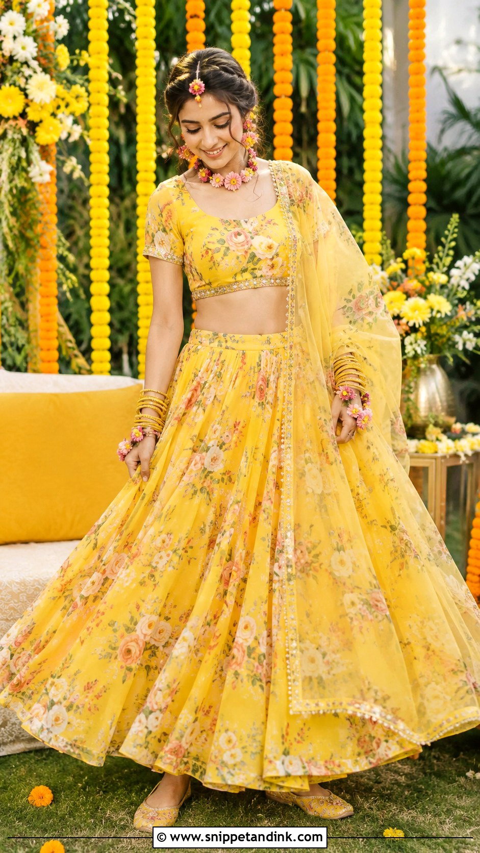 Yellow Floral Lehenga for Haldi Bride - Snippet and Ink - 20 Dress for Haldi Function for Bride Ideas