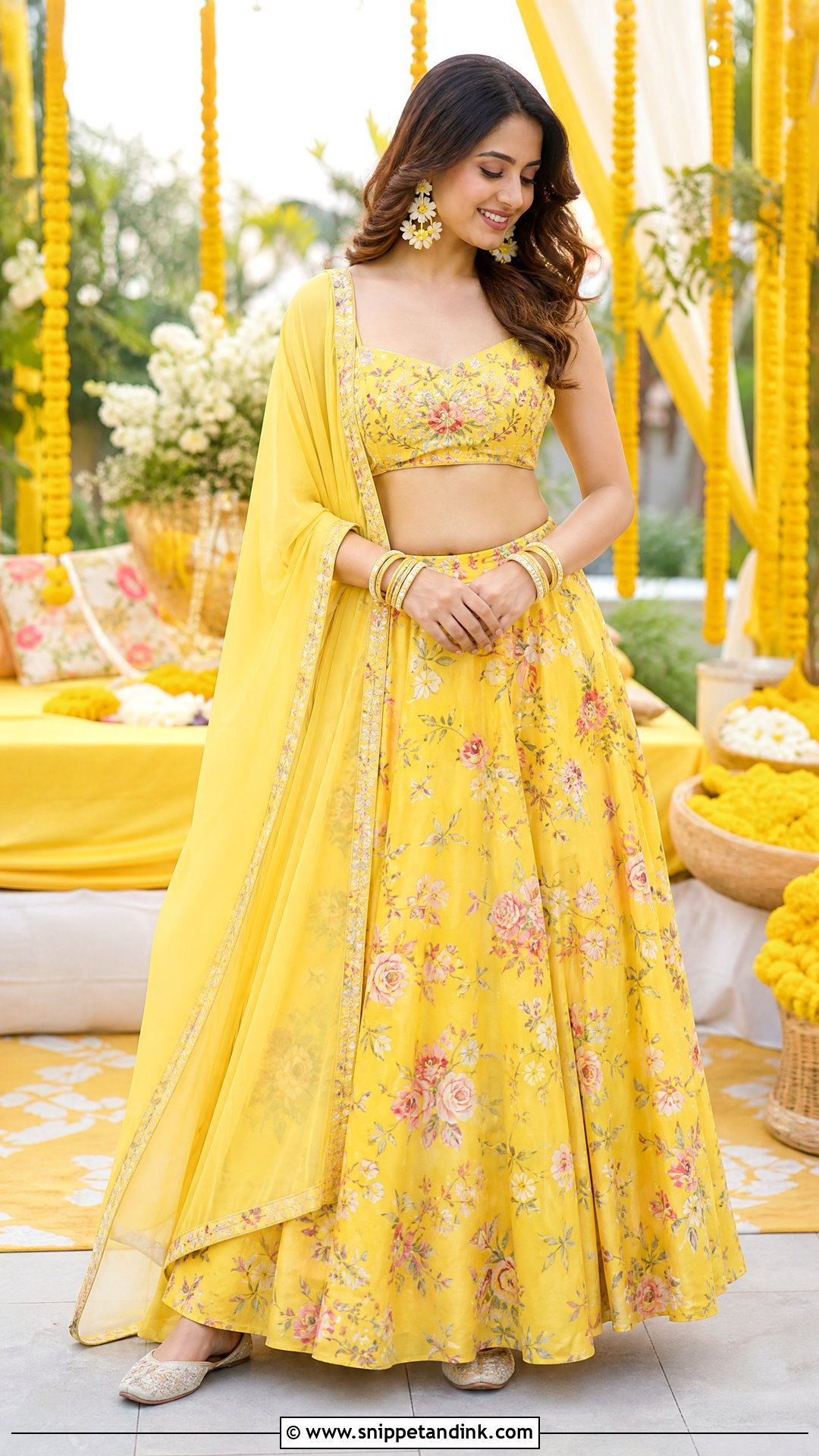 Yellow Floral Lehenga for Haldi Function - Snippet and Ink - 20 Yellow Dress for Haldi Function for Sister Ideas