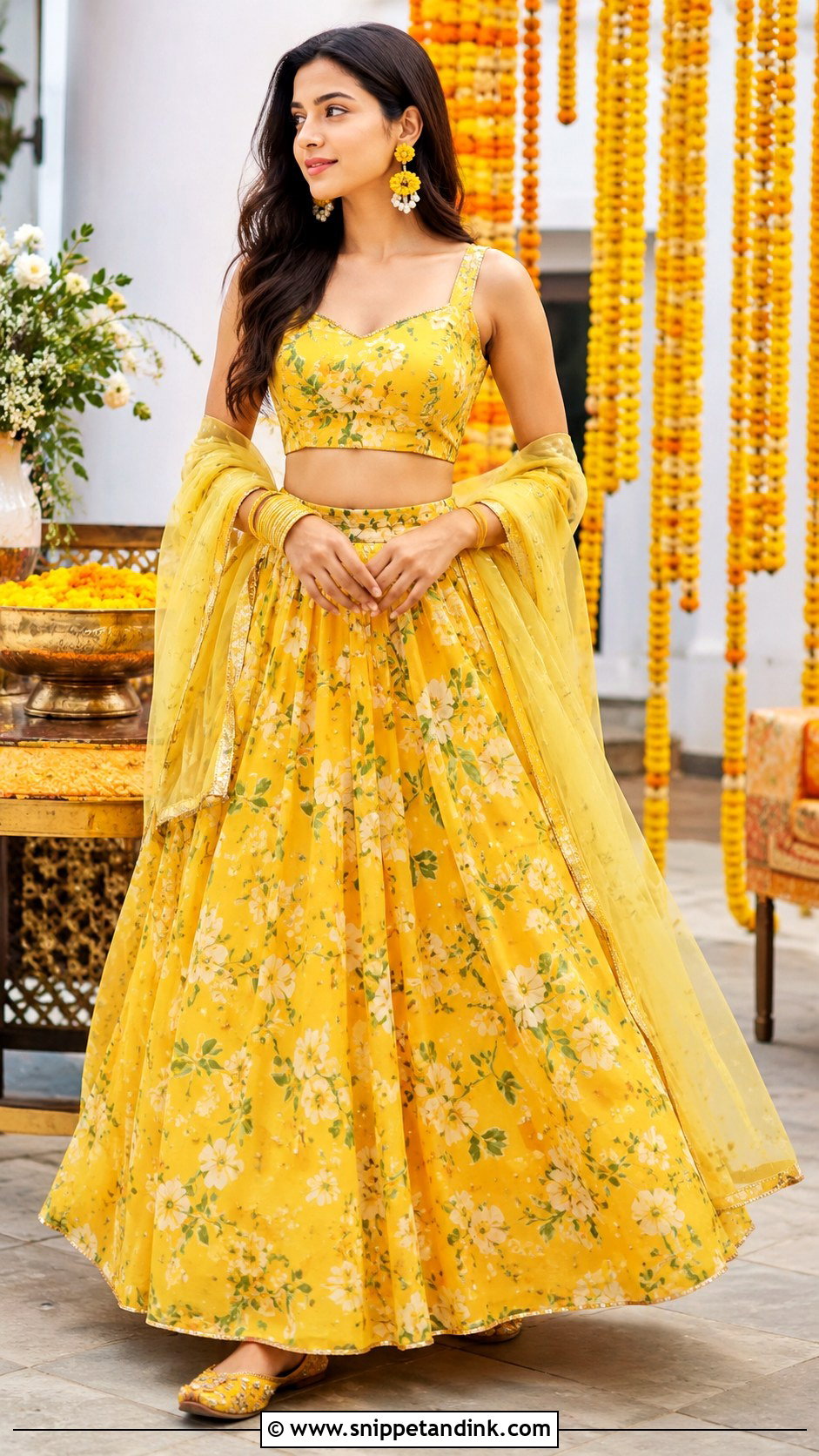 Yellow Floral Lehenga for Haldi - Snippet and Ink - 20 Haldi Function Dress for Sister Ideas