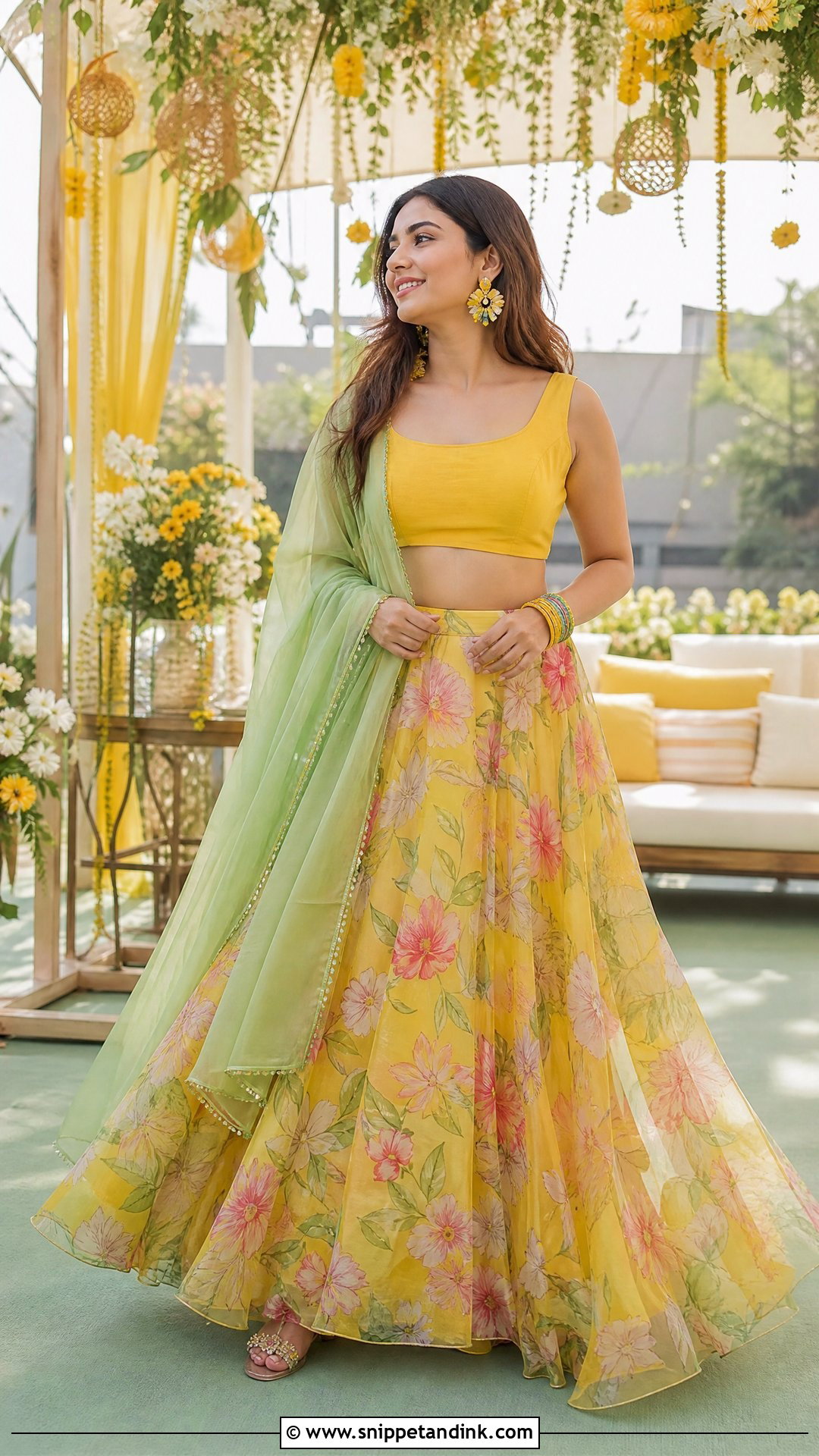Yellow Floral Lehenga for Mehndi - Snippet and Ink - 25 Dresses for Mehndi Function