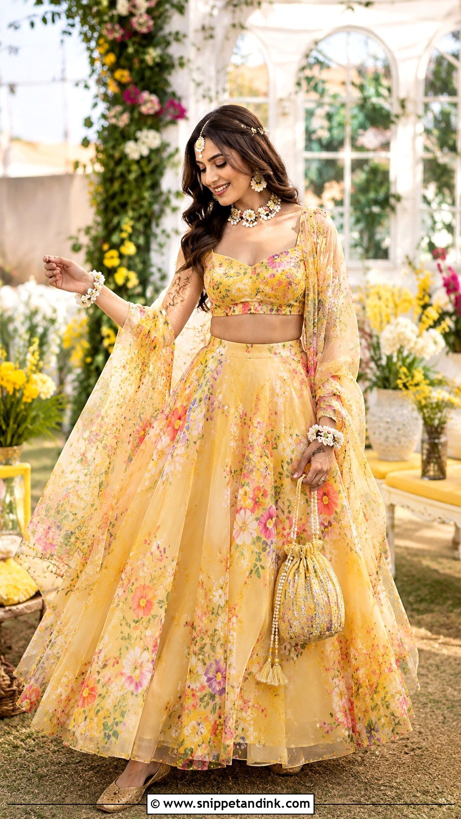 Yellow Floral Mehendi Lehenga - Snippet and Ink - 20 Bridal Mehendi Outfits