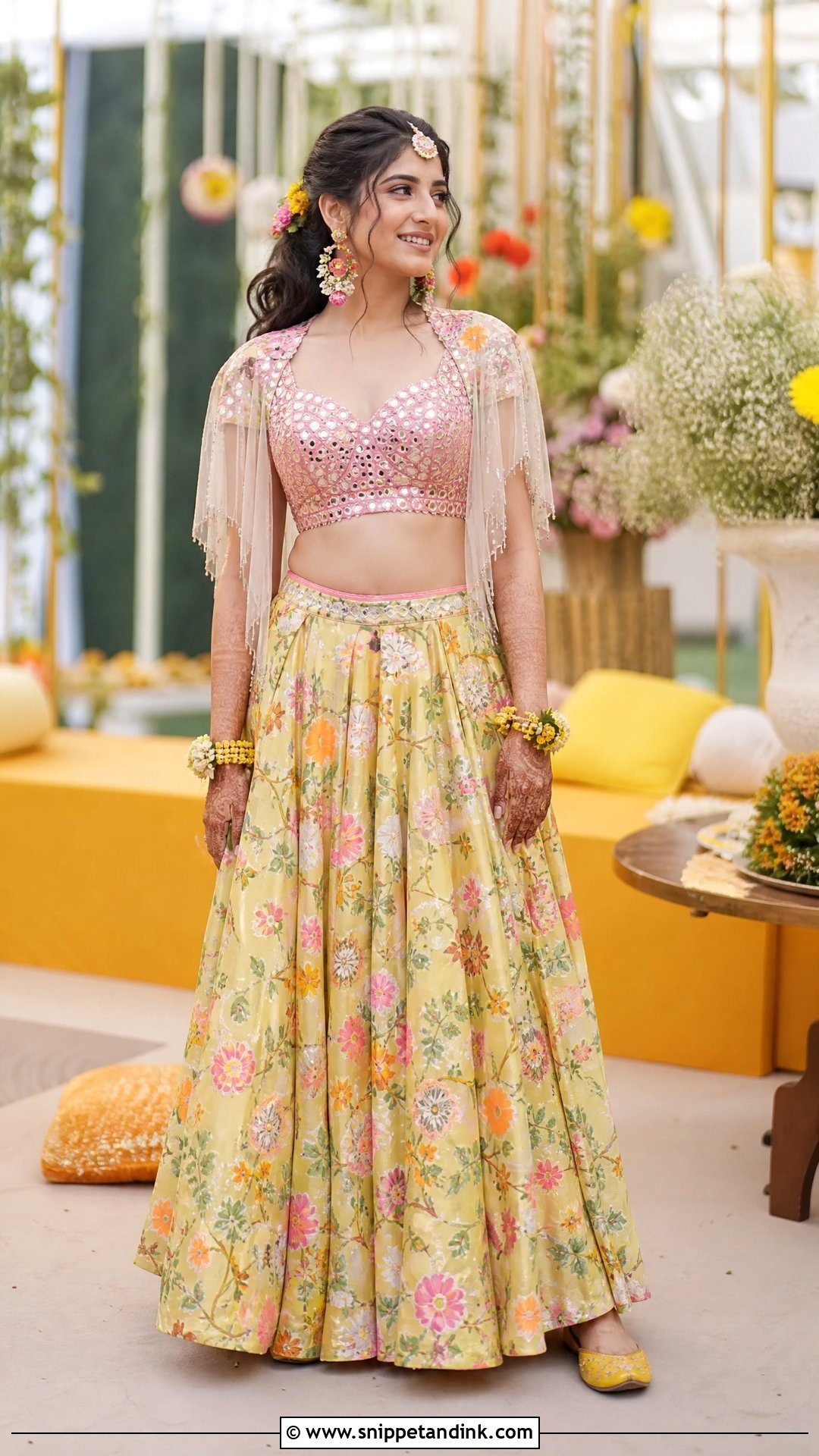 Yellow Floral Mehndi Bridal Skirt Set - Snippet and Ink - 25 Mehndi Bridal Dress Ideas