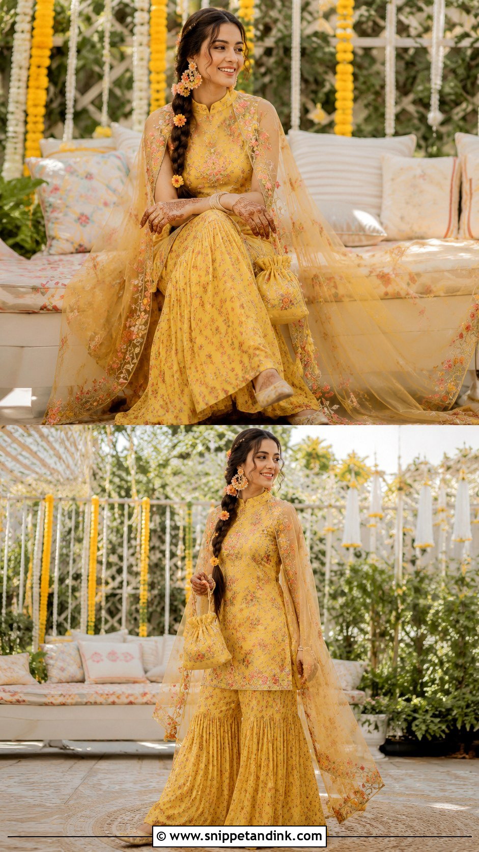 Yellow Floral Mehndi Dress - Snippet and Ink - 20 Designer Indian Wedding Dresses