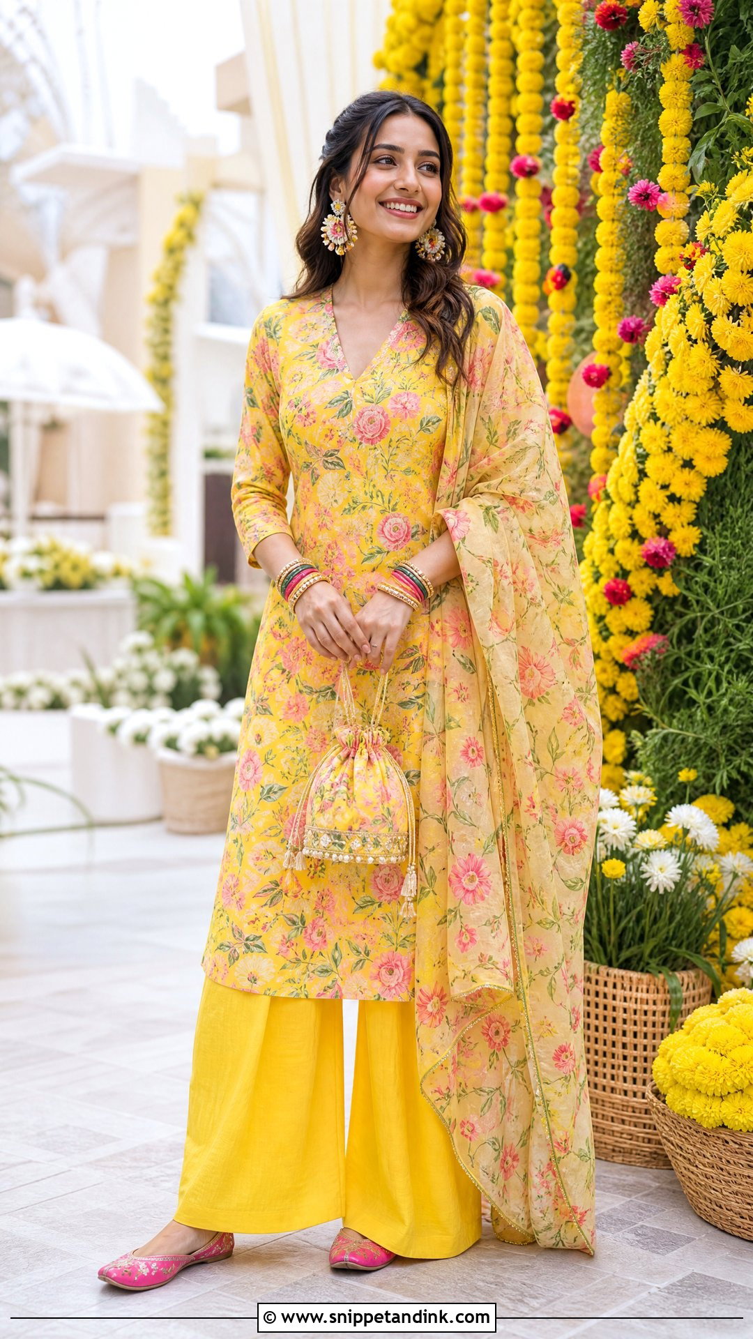 Yellow Floral Palazzo Suit for Haldi - Snippet and Ink - 20 Yellow Plazo Suit for Haldi Ideas