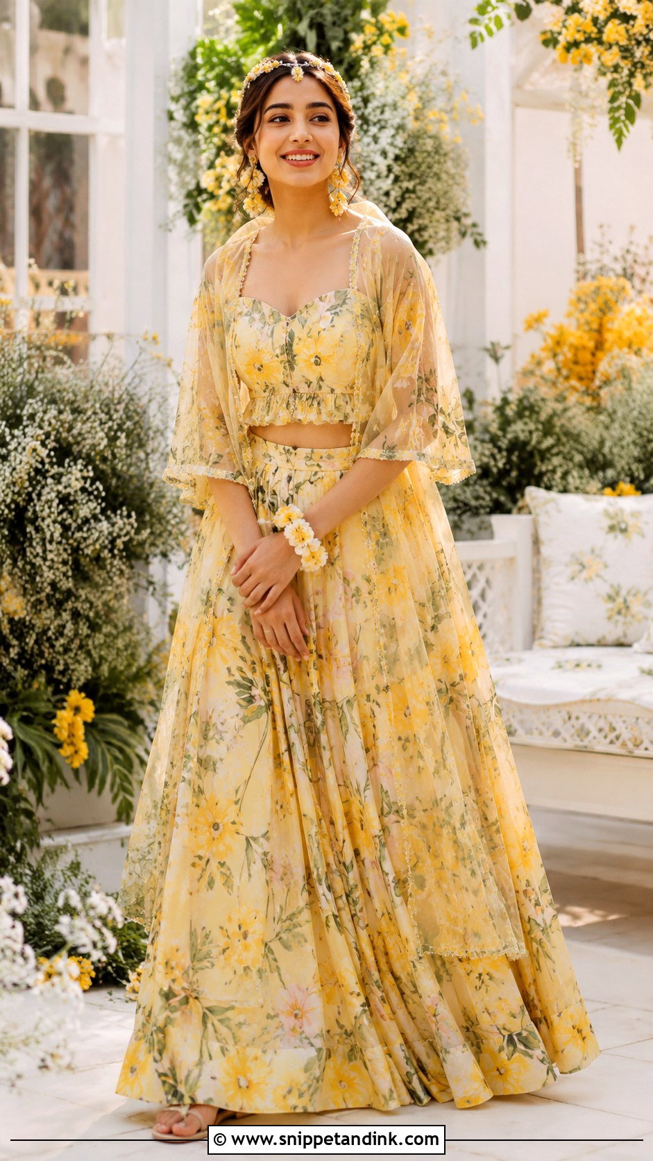 Yellow Floral Skirt Co Ord for Haldi Bride - Snippet and Ink - 20 Dress for Haldi Function for Bride Ideas