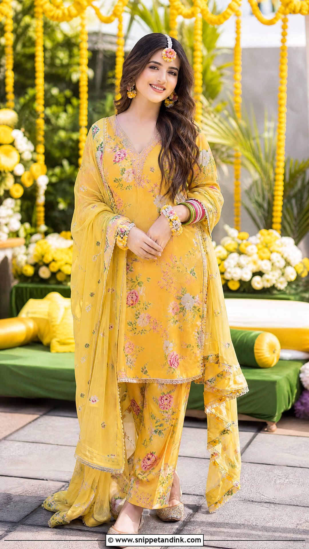 Yellow Floral Suit For Haldi Function - Snippet and Ink - 25 Yellow Suit for Haldi Function Ideas