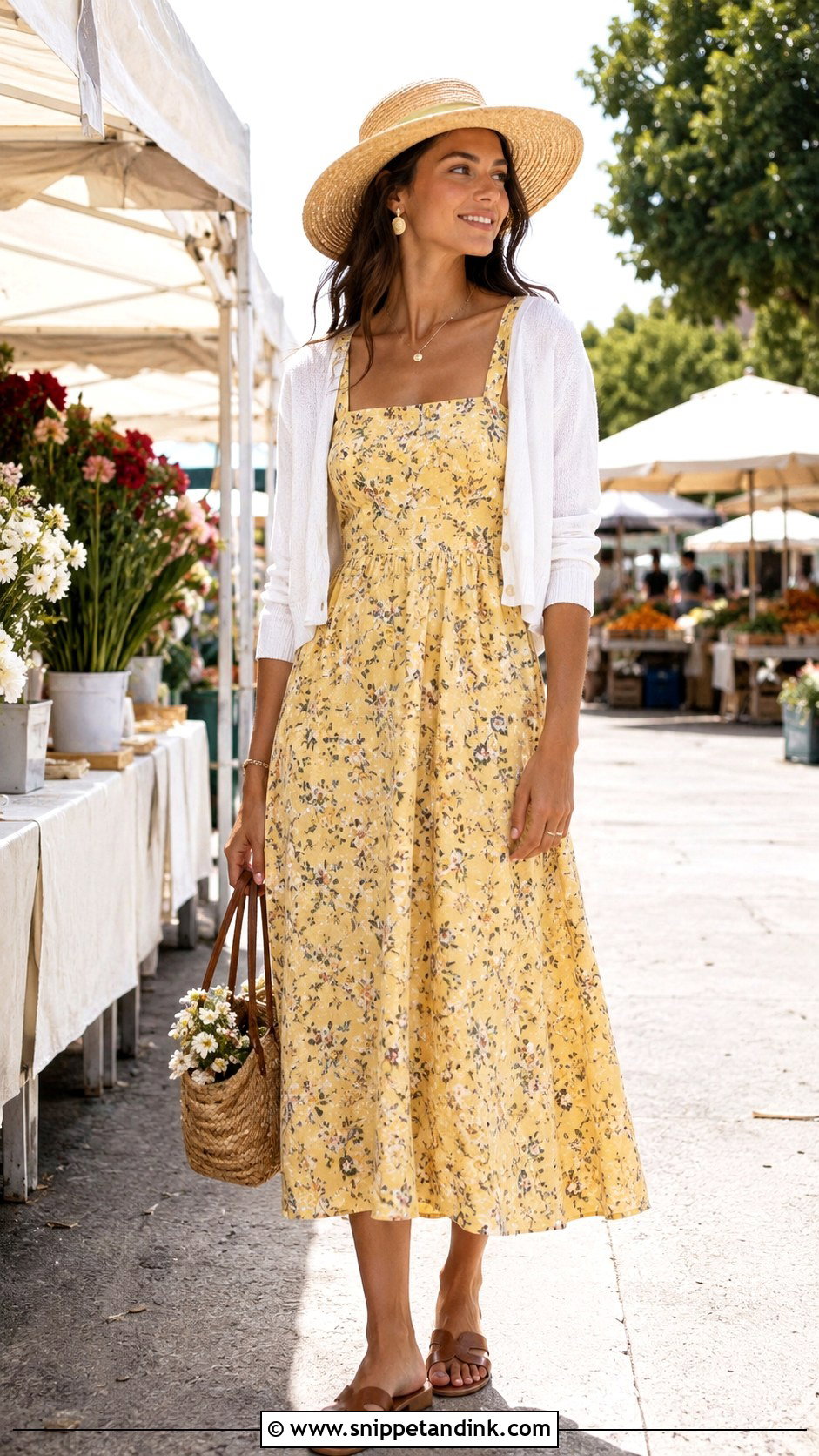 Yellow Floral Sundress With Flat Sandals - Snippet and Ink - 20 Dresses Flowers