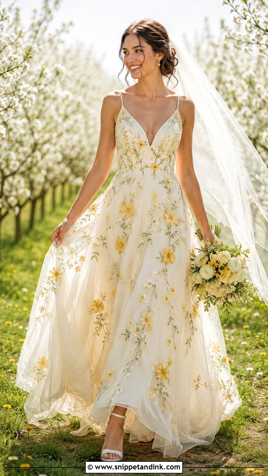 Yellow Floral Wedding Dress - Snippet and Ink - 20 Wedding Dress with Color Accents Ideas