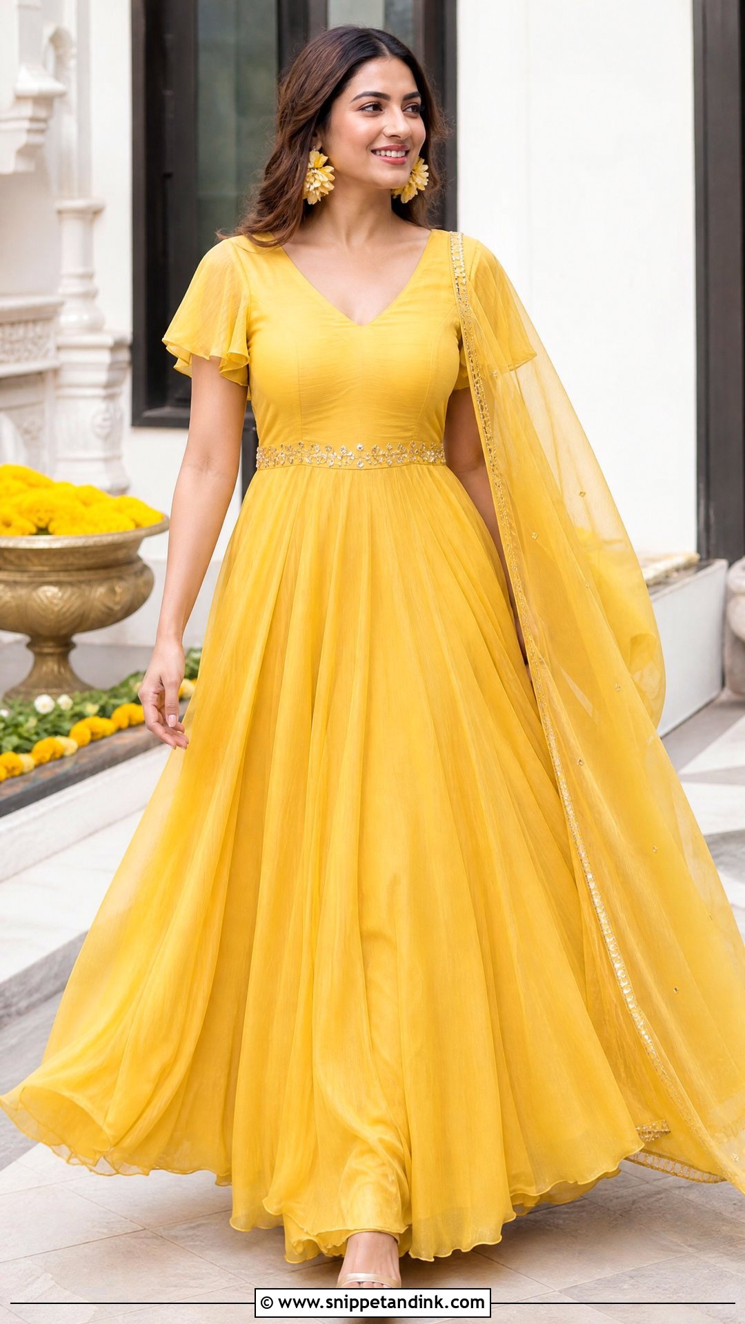 Yellow Georgette Gown for Haldi - Snippet and Ink - 20 Yellow Gown for Haldi Ideas