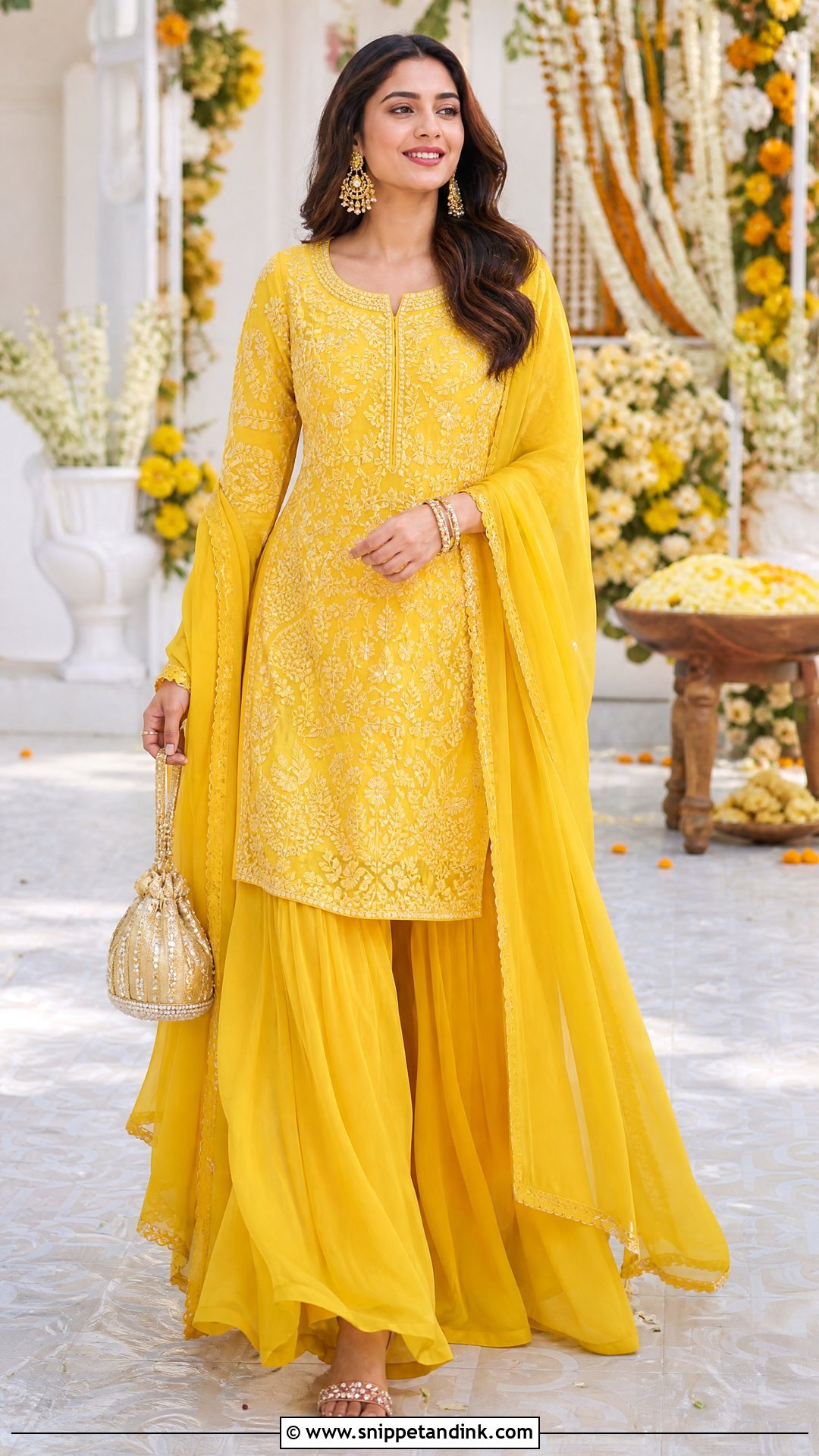 Yellow Georgette Palazzo Suit for Haldi - Snippet and Ink - 20 Yellow Plazo Suit for Haldi Ideas