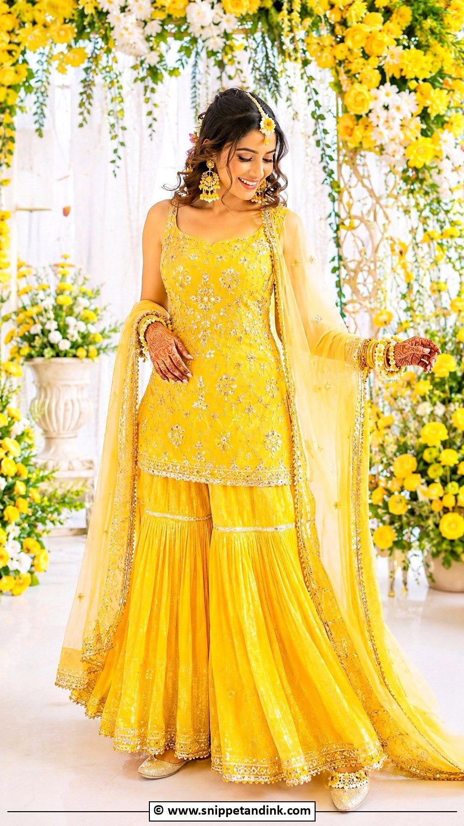 Yellow Gharara For Haldi Bride - Snippet and Ink - 30 Haldi Bridal Outfit Ideas