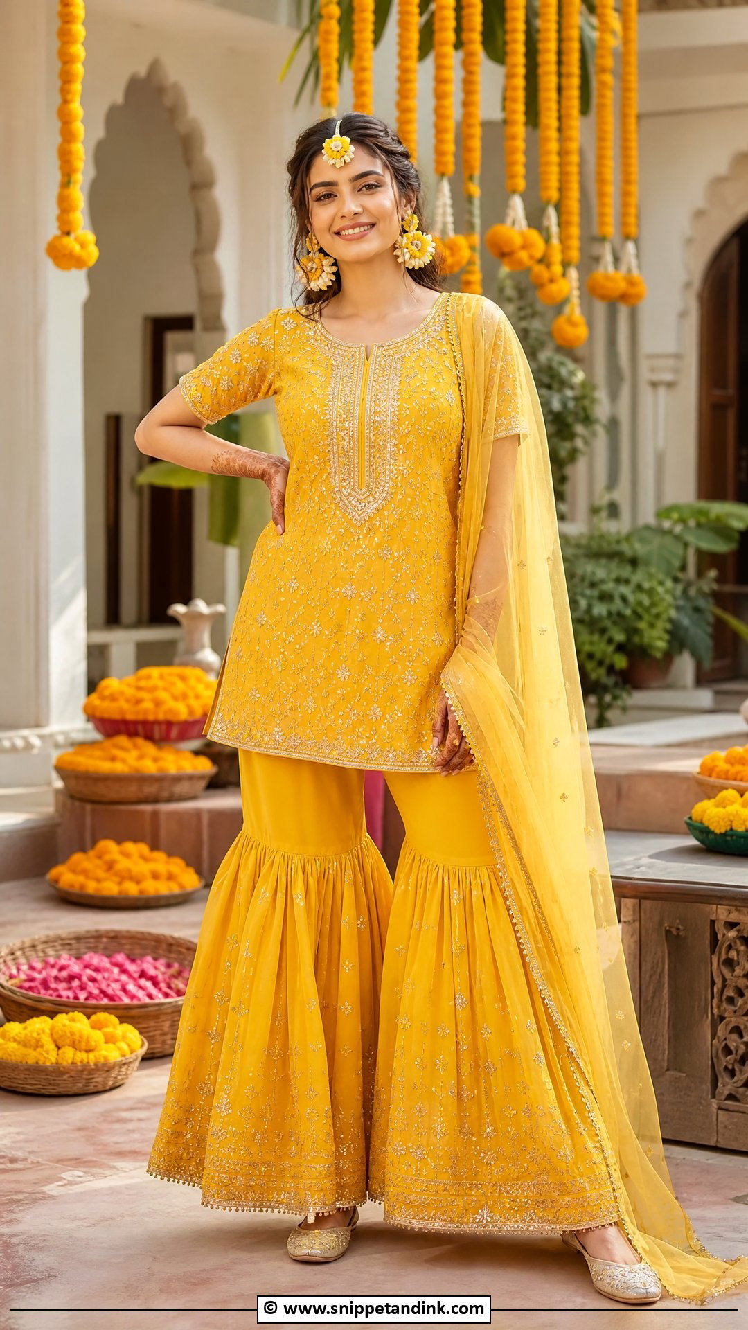 Yellow Gharara For Haldi Ceremony - Snippet and Ink - 35 Haldi Ceremony Outfit for Bride Ideas