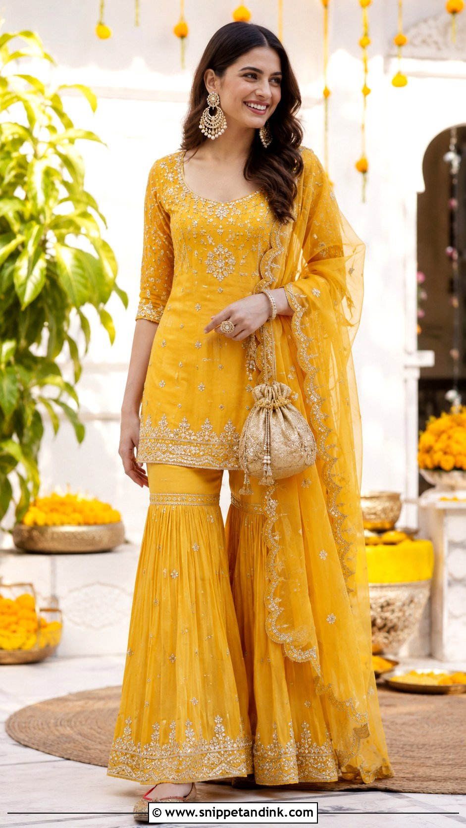 Yellow Gharara For Haldi Function - Snippet and Ink - 30 Haldi Function Outfit Ideas