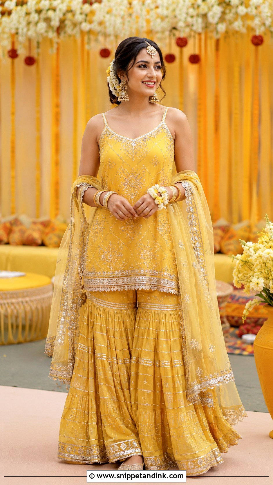 Yellow Gharara Haldi Dress - Snippet and Ink - 20 Haldi Wedding Dress Ideas