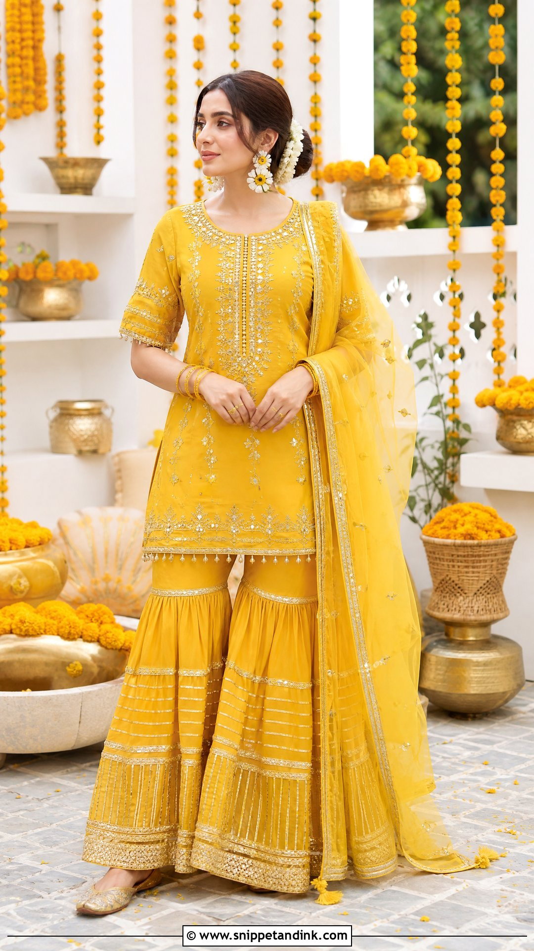 Yellow Gharara Haldi Dress - Snippet and Ink - 20 Pakistani Haldi Dress Ideas