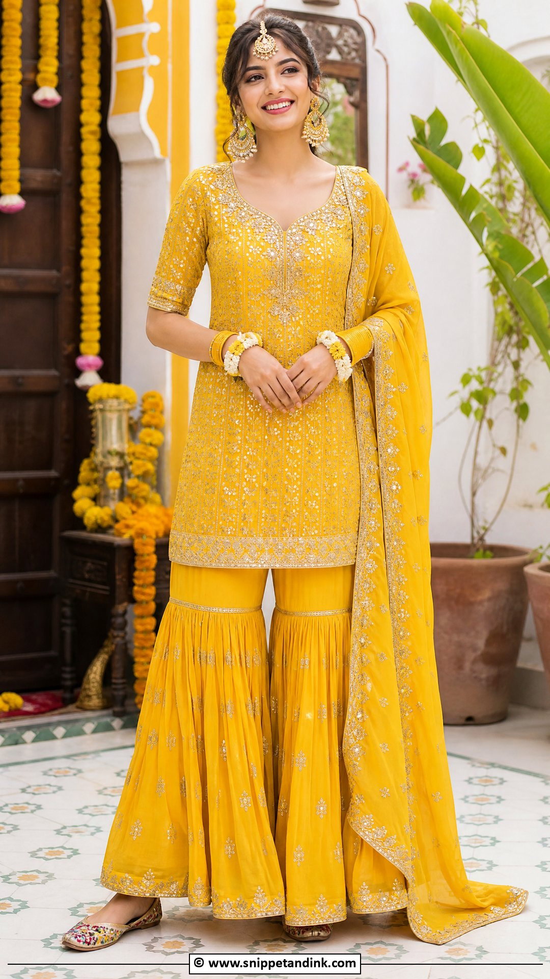 Yellow Gharara Haldi Dress - Snippet and Ink - 35 Haldi Dress Ideas