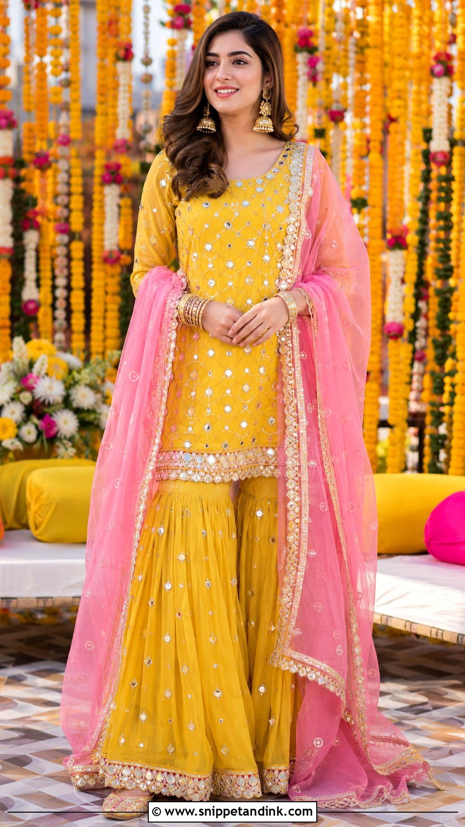 Yellow Gharara Pakistani Mehndi Dress - Snippet and Ink - 20 Pakistani Cousin Wedding Dress Ideas