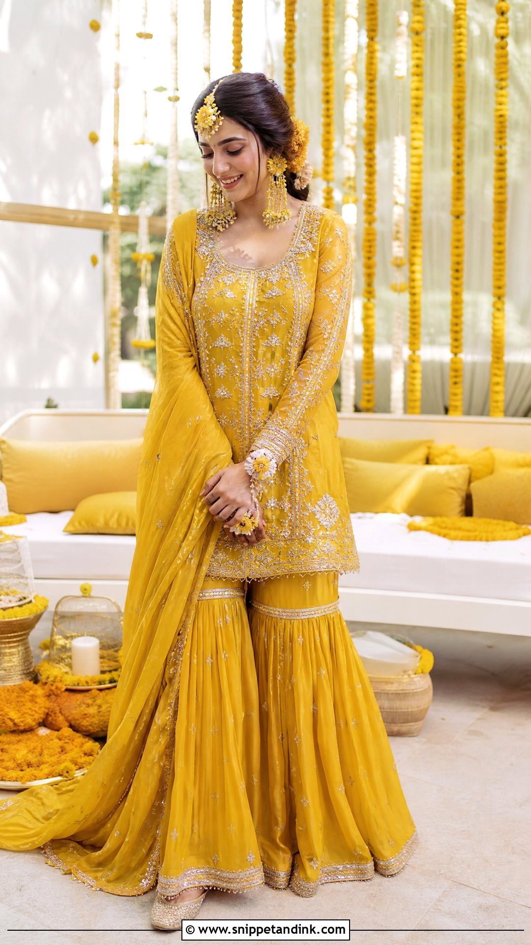 Yellow Gharara Pithi Outfit For Bride - Snippet and Ink - 25 Pithi Outfit Brides Ideas